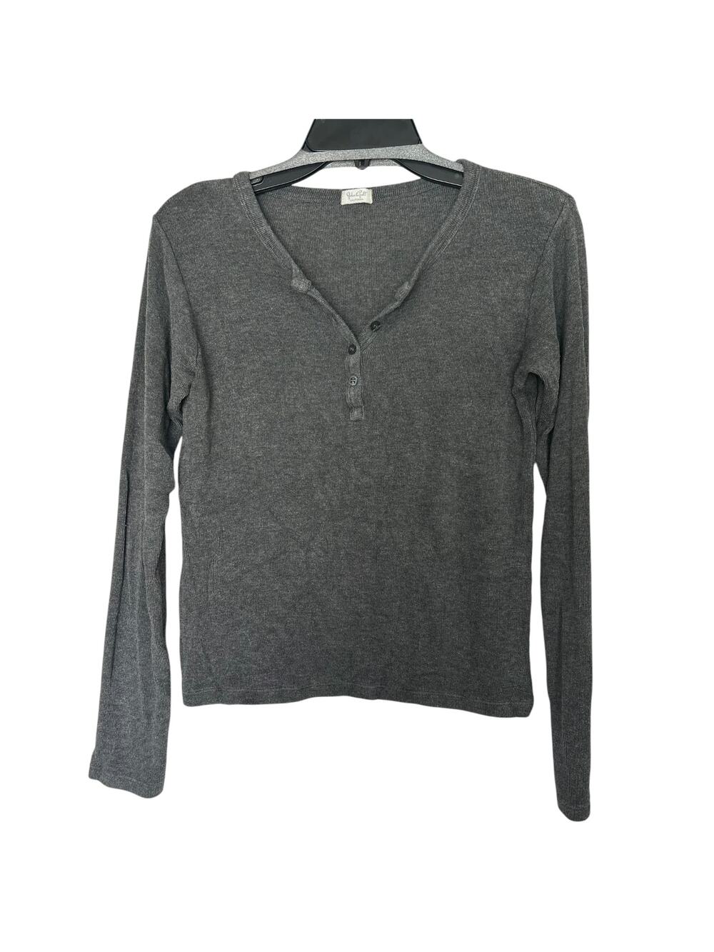 John Galt Brandy Melville Gray Ribbed Henley Long Sleeve Top One Size